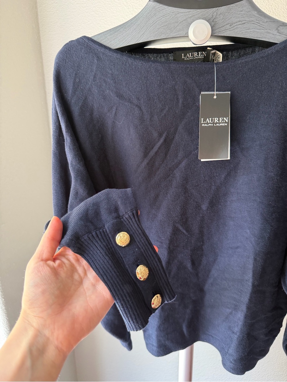 Lauren Ralph Lauren Women's Cotton-Blend Dolman-Sleeve Sweater Navy M - Picture 7 of 11